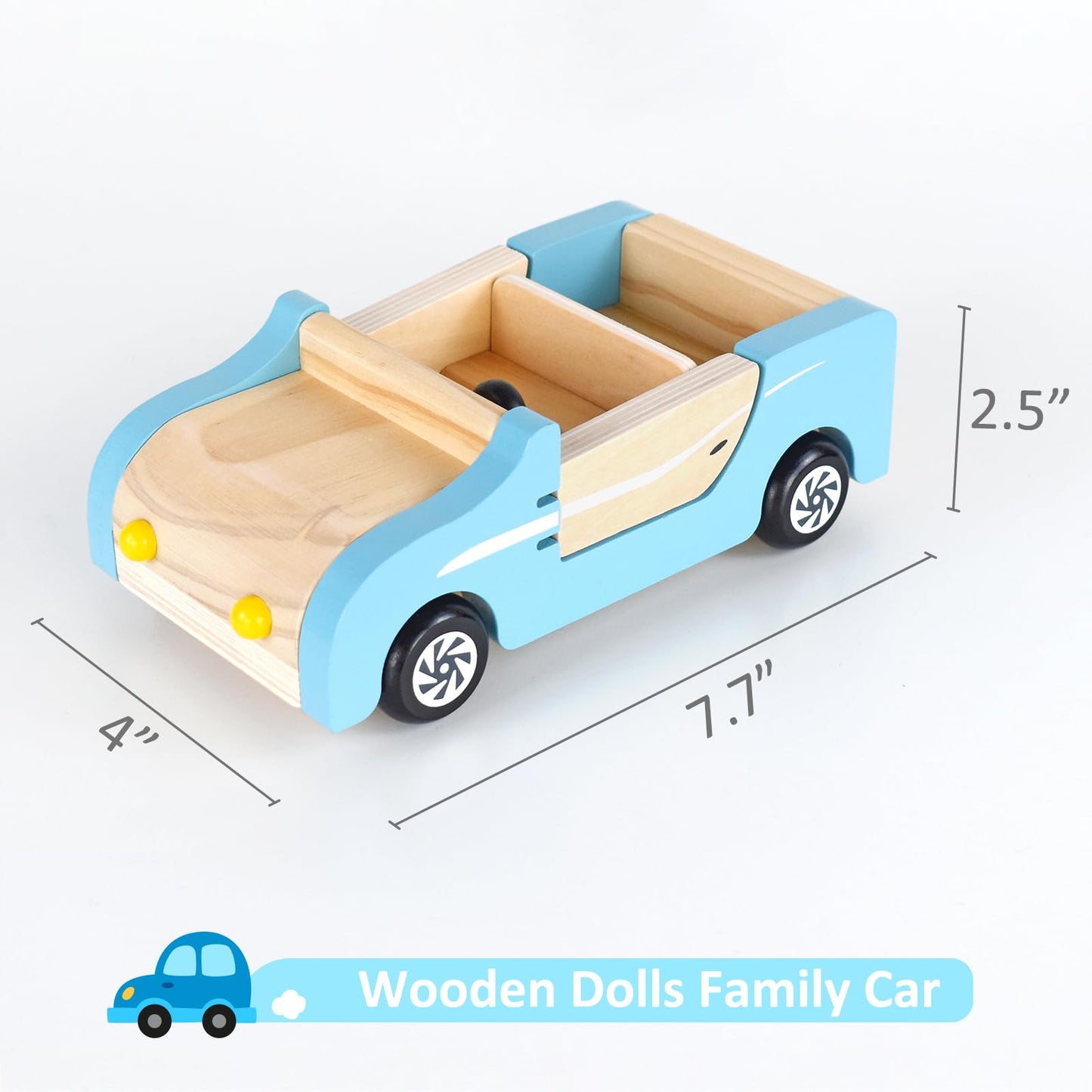 Pairpear Wooden Family Car For Dolls,Wooden Toys Dollhouese Furniture Accessories Playset,Kids Pretend Preschool Play Vehicle To