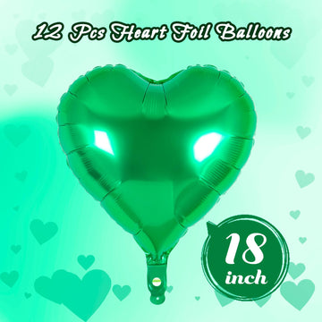 12 Pcs Heart Balloons,18 Inch Green Heart Foil Balloons Love Balloons Valentine Balloons For Birthday Party Wedding Engagement P