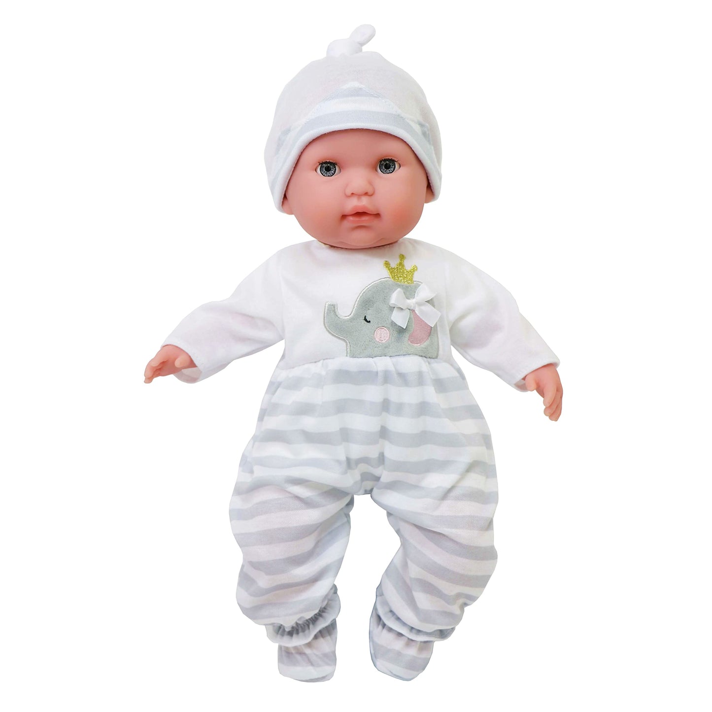 Jc Toys | Berenguer Boutique | Baby Doll Outfit | Gray Striped Long Onesie With Headband, And Booties | Ages 2+ | Fits Dolls 14'- 16'