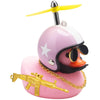 Wonuu Rubber Duck Car Ornaments Set - Pink Dashboard Decorations With Propeller Helmet, Sunglasses, and Gold Chain (W-Pink Hat W