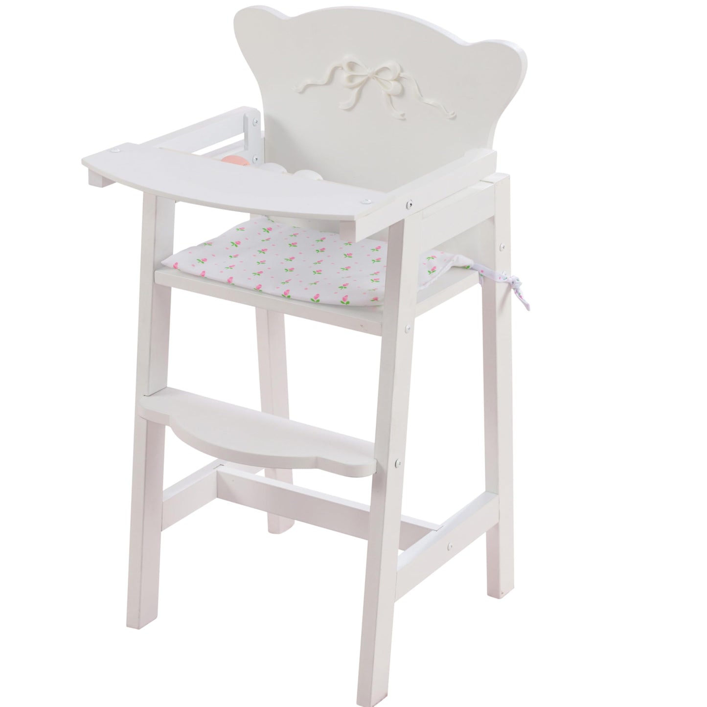 Kidkraft Tiffany Bow Scalloped-Edge Wooden Lil Doll High Chair With Seat Pad - White, Gift For Ages 3+