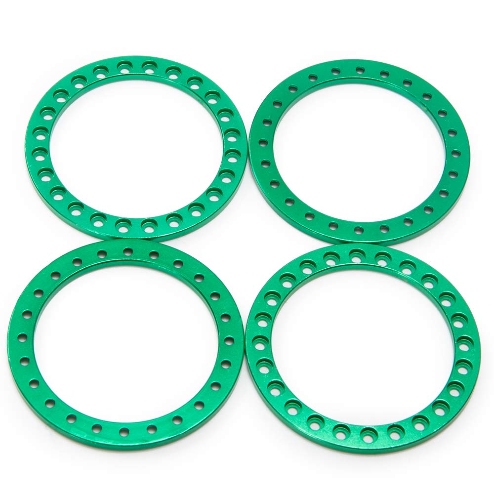 RCLIONS 4pcs Aluminum Replacement Wheel Rim Beadlock Ring for 1:10th RC Crawler Car 1.9'' RC Wheels/Rims (Green)
