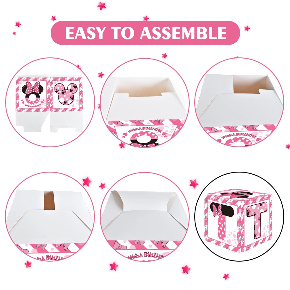 Toniful Pink Mouse 2Nd Birthday Party Supplies Pink Balloon Box With Letters