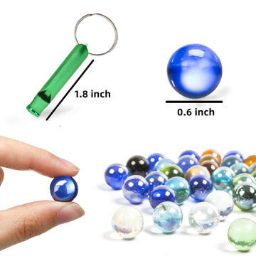 Poplay 50 Pcs Beautiful Player Marbles Bulk For Marble Games, Multiple Colors(1 Whistle)