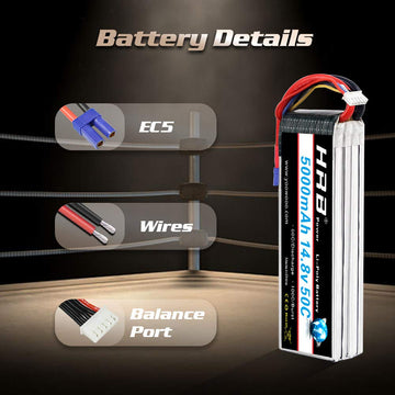 HRB 4S Lipo Battery EC5 5000mAh 14.8V 50C RC Lipo Battery Pack Compatible with RC Car Truck Quadcopter Airplane Helicopter Boat