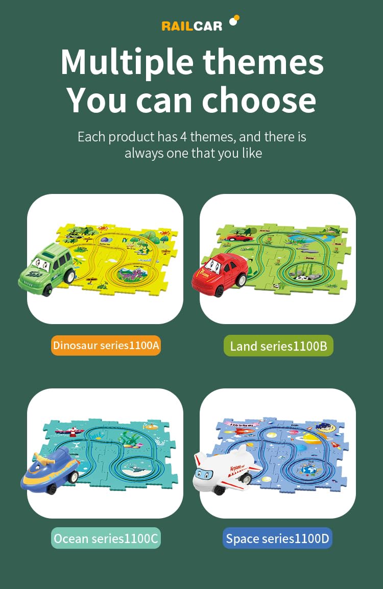 RAESOUL 4 Sets 4in1 Puzzle Racer Car Track Set - Jigsaw Puzzle Play Set for Kids, Perfect Christmas & Birthday Gift for Boys & Girls