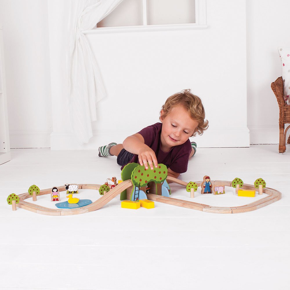 Bigjigs Rail, Farm Animals Wooden Train Set, Wooden Toys, 44 Piece Train Set, Wooden Train Track, Farm Toys, Wooden Toys For 3 Year Olds, Farm Set