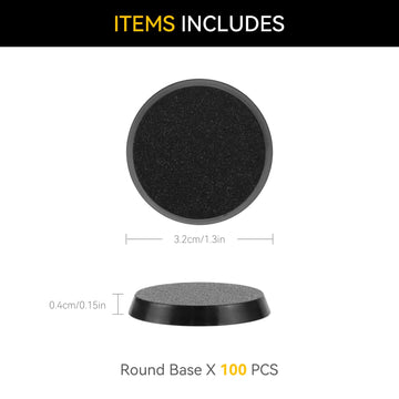 100Pcs 32Mm/1.26Inch Textured Plastic Black Round Miniature Bases, Model Base For Gaming Miniatures Or Wargames Table Top Games