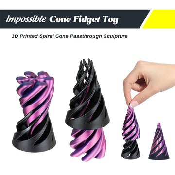 Impossible Cone (3PCS) 3D Printed Spiral Cone Fidget Toy Impossible Pyramid Passthrough Sculpture Mini Stress Relief Desktop Decorations Toy for Kids mature-themed Gift (Laser Purple Blue)