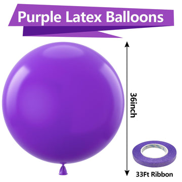 Bezente Purple Giant Balloons - 36 Inch Jumbo Round Latex Balloons, 8 Pack for Birthday, Graduation, Baby Shower, Wedding, Halloween