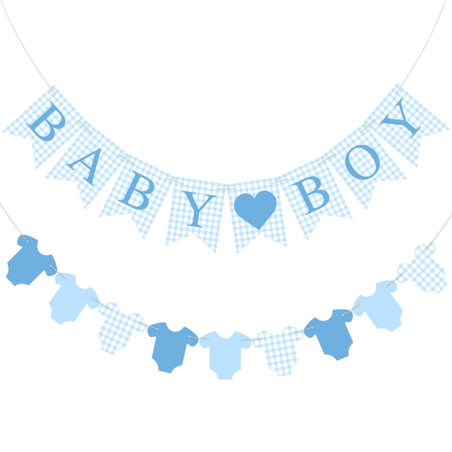 Hahafelt 1 Pcs Blue Gingham Baby Boy Banner for Party Decorations Blue Pre Strung Baby Shower Its a Boy Gender Reveal Paper Ban