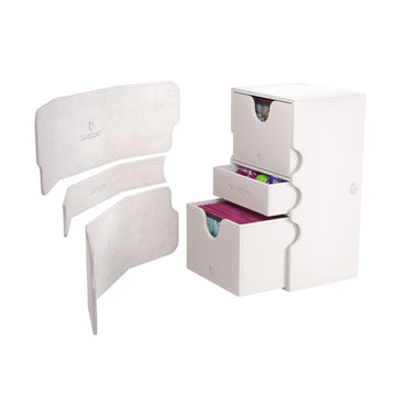 Stronghold 200+ XL Convertible Deck Box | Double-Sleeved | Card Game Protector with Accessories Drawer | Nexofyber Surface | Holds up to 200 Cards | White Color | Made by Gamegenic (GGS20122ML)