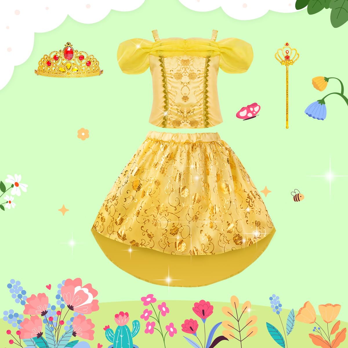 Meland Princess Dress Up - Dress Up Clothes For Girls With Princess Toys, Christmas Birthday Gift For Girls Age 3-8 Year Old (4 Princess With Bag)