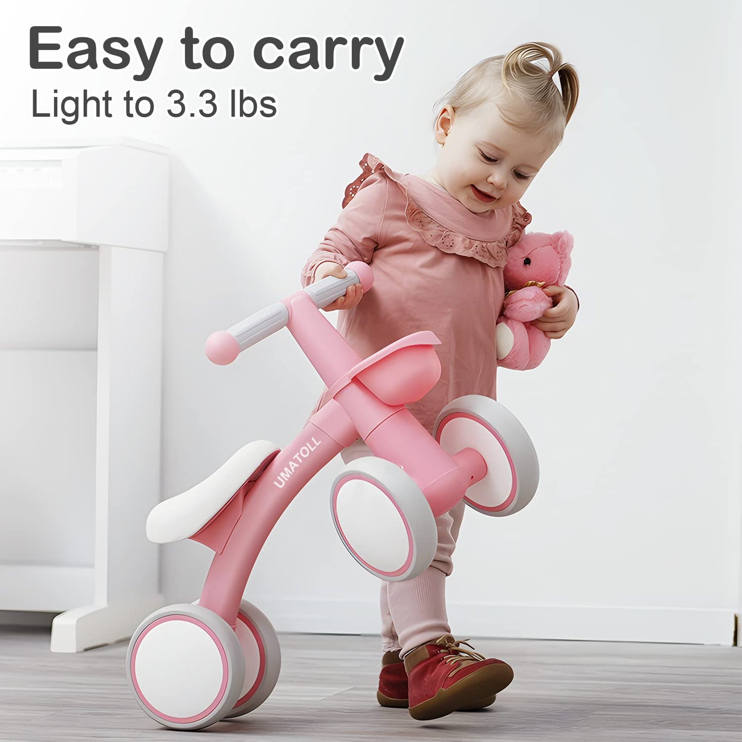 Umatoll Baby Balance Bike for 1 Year Old Boys Girls, 12-24 Months Toddler Balance Bike with Removable Basket, Adjustable Seat, 4
