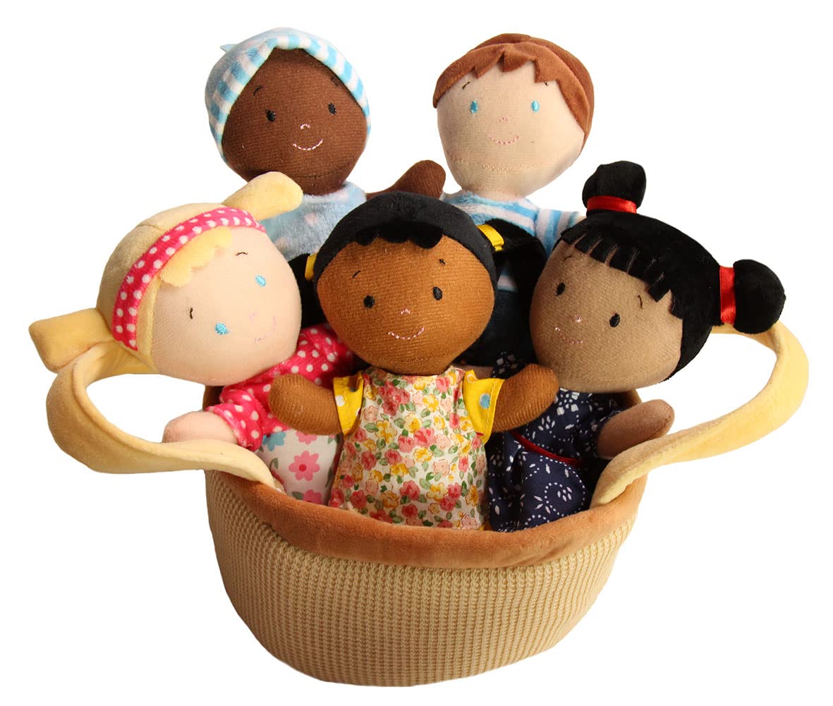 Snuggle Stuffs Basket Of Buddies Plush Diversity Multicultural Ethnic Dolls | Diversity Toys For Toddlers | Soft Multicultural Dolls For Preschool Classroom, Daycare Or At Home | Set Of 5-8'