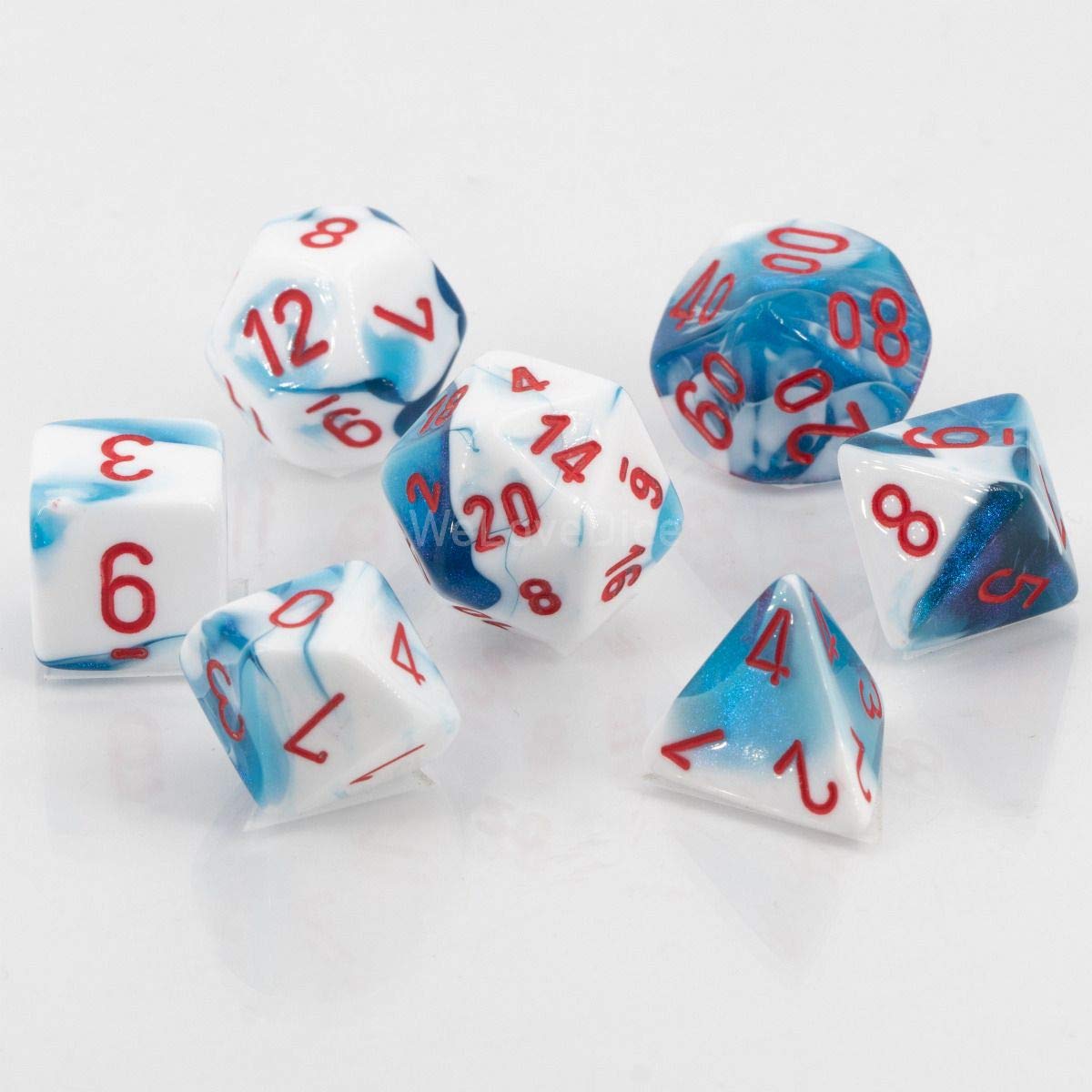 DND Dice Set-Chessex D&D Dice-16mm Gemini Astral Blue, White, and Red Plastic Polyhedral Dice Set-Dungeons and Dragons Dice Incl