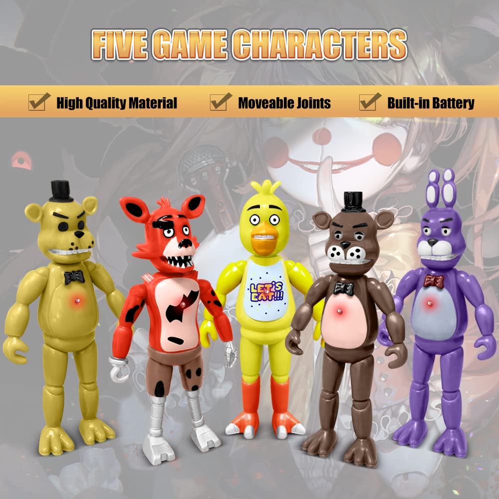 Lasama Action Figures Set, 5 Pcs Game Figures Toys With Light, Movable Toys Dolls With Light, Collectible Gifts And Cake Toppers