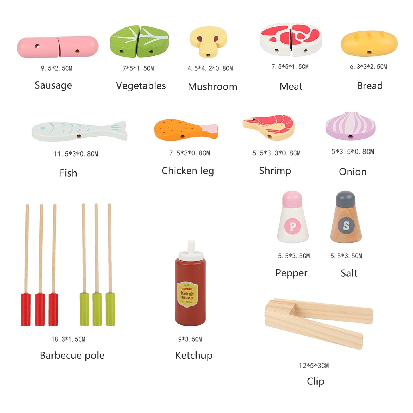 KIDS TOYLAND Wooden Pretend Barbecue Grill Play Set, Play Kitchen Set Cooking Gift for Girls and Boys - Best for 3 4 5 Year Old