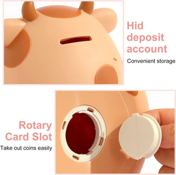H&W Cow Piggy Bank, Unbreakable Coin Box For Kids, Cute Animal Money Bank Birthday For Boys Girls,Coin Saving Boxes (Yellow)