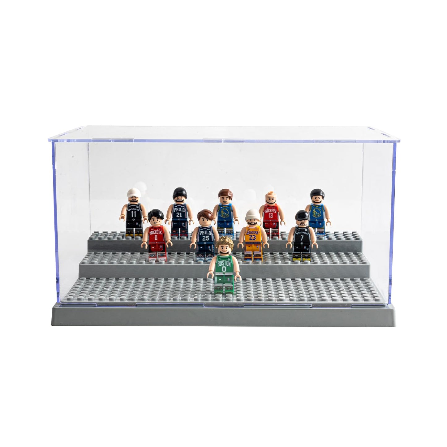 Minifigure Display Case For Action Figures Blocks, Dustproof Acrylic Display Box Storage With 3 Movable Steps For Collection Mod