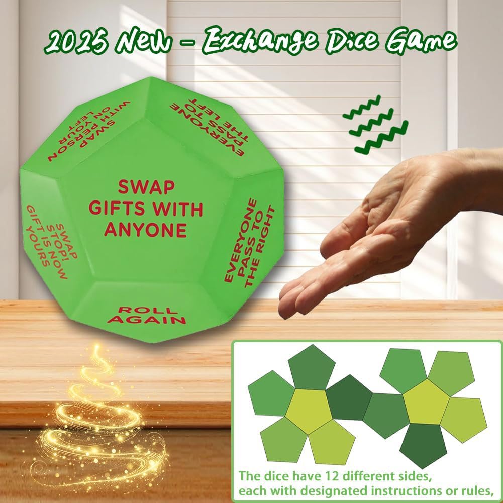 Santa Swap Gift Exchange Dice, 3 * 3in Exchange Gifts Dice Family Game, Christmas Party Gift Exchange Dice Game for Boys and Gir