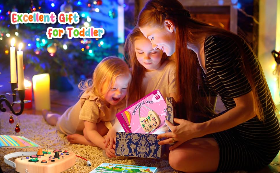 Flycoost Montessori Toddler Busy Board, Wooden Busy Board With 17 Led Lights, Travel Toys For Toddlers 1-3 Years, Light Switch T