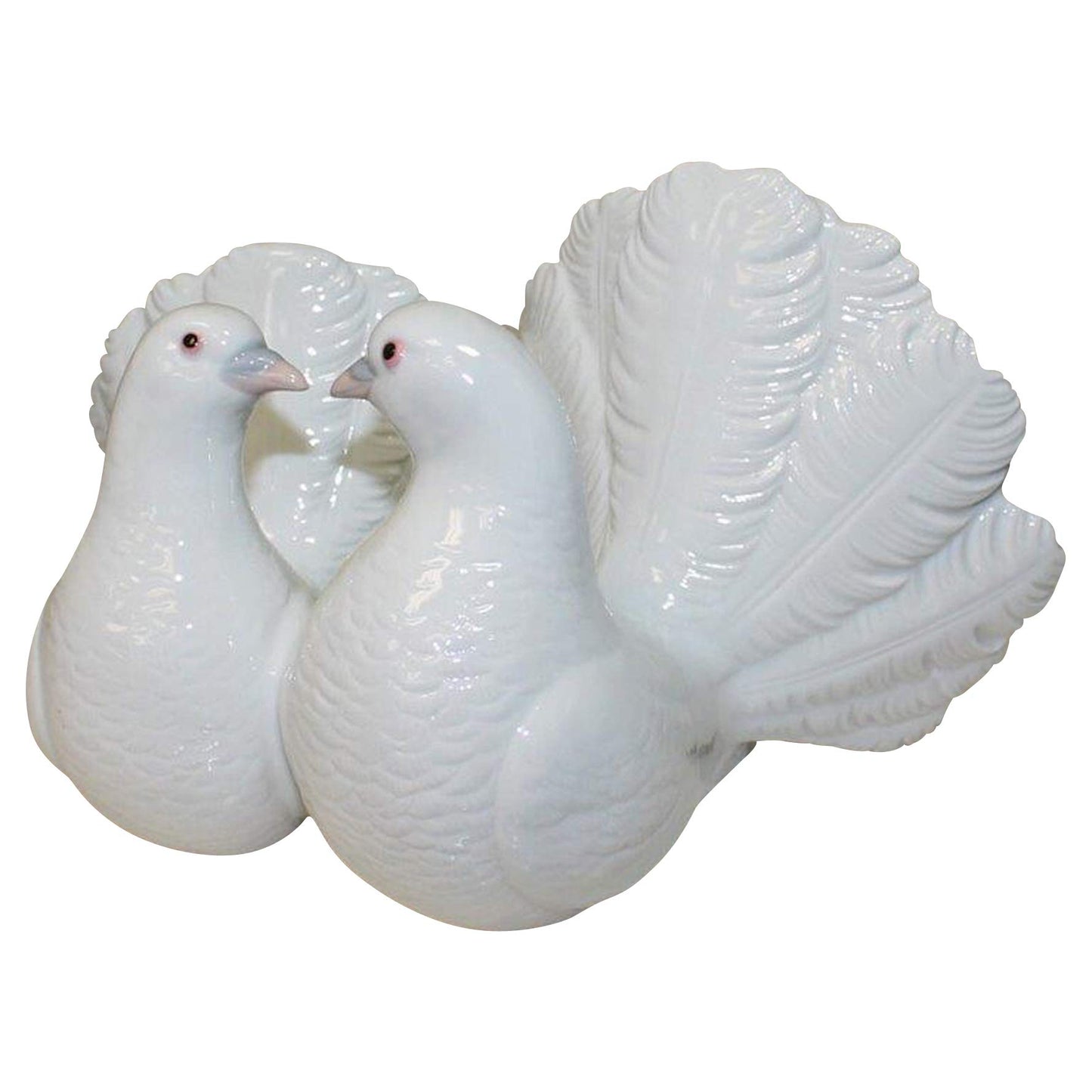 LLADR Porcelain Figure of White Glossy Pair of Doves. Figure of Dove Lovers.
