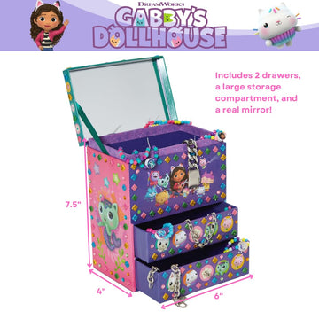 Innovative Designs Gabbys Dollhouse DIY Jewelry Box for Girls, Mosaic Tiles, Adhesive Gems, and 3D Foam Sticker