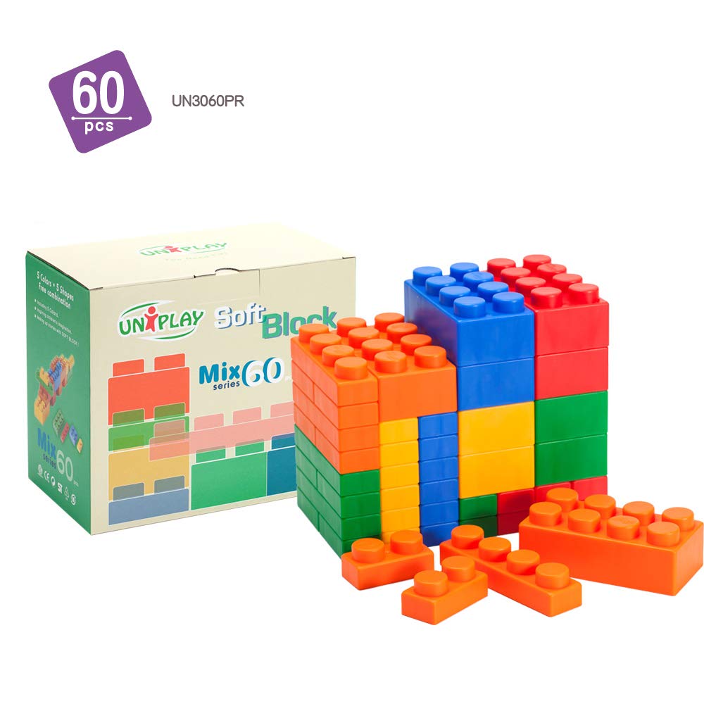Uniplay Mix Soft Building Blocks For Infant Early Learning, Educational And Sensory Toy, Cognitive Development For Unisex Toddlers (60-Piece Set)
