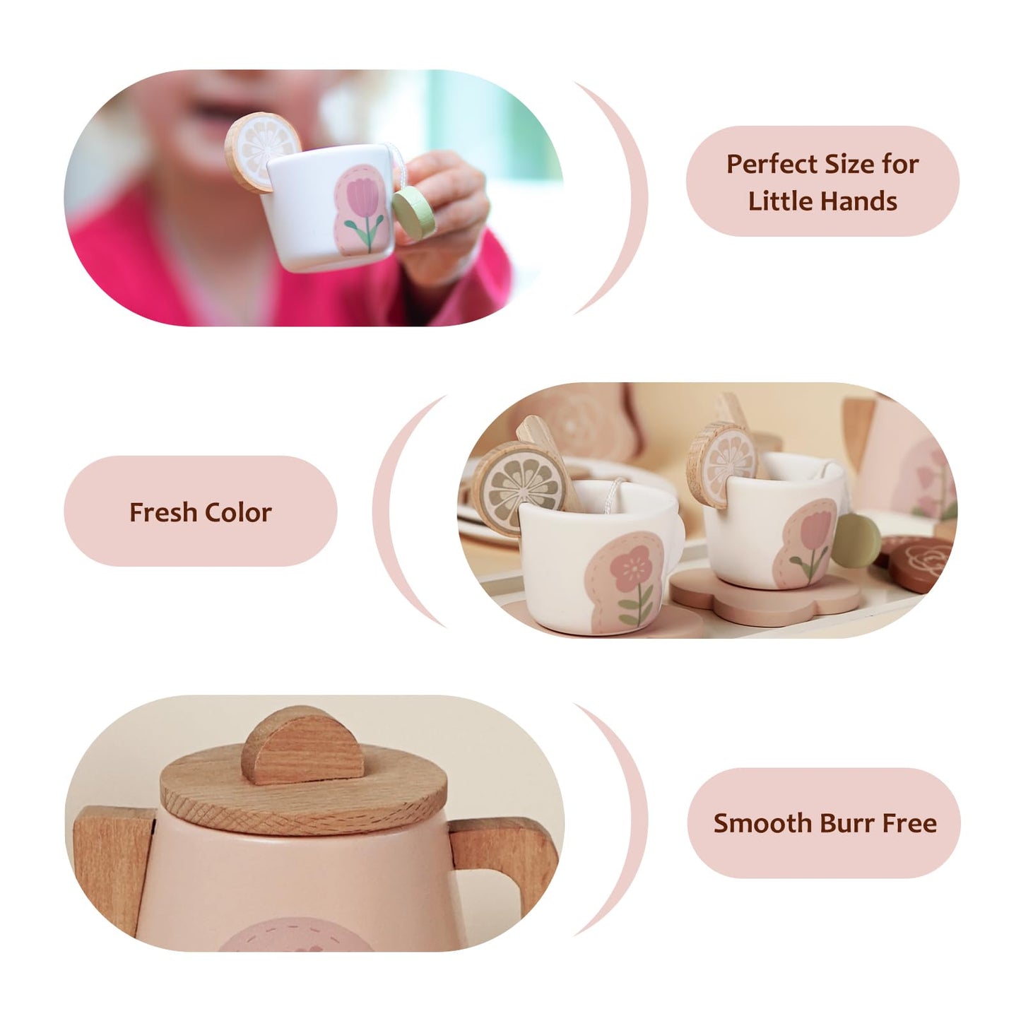 Smartwo Wooden Tea Set for Little Girls, Pretend Play Tea Party Set Toy with 27 PCS Play Kitchen Accessories, Princess Tea Set T