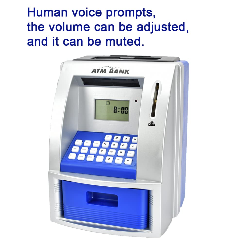 Toy Talking Atm Bank Atm Machine Savings Bank For Kids –Works Like A Real One- Deposit, Withdraw, Debit Card, Saving Target, Timer And Clock - Blue