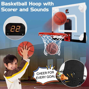 Cyfie Suction Cup Basketball Hoop, Indoor Mini Basketball Hoop With Scoreboard, Sound, 3 Balls For Kids Girls Boys