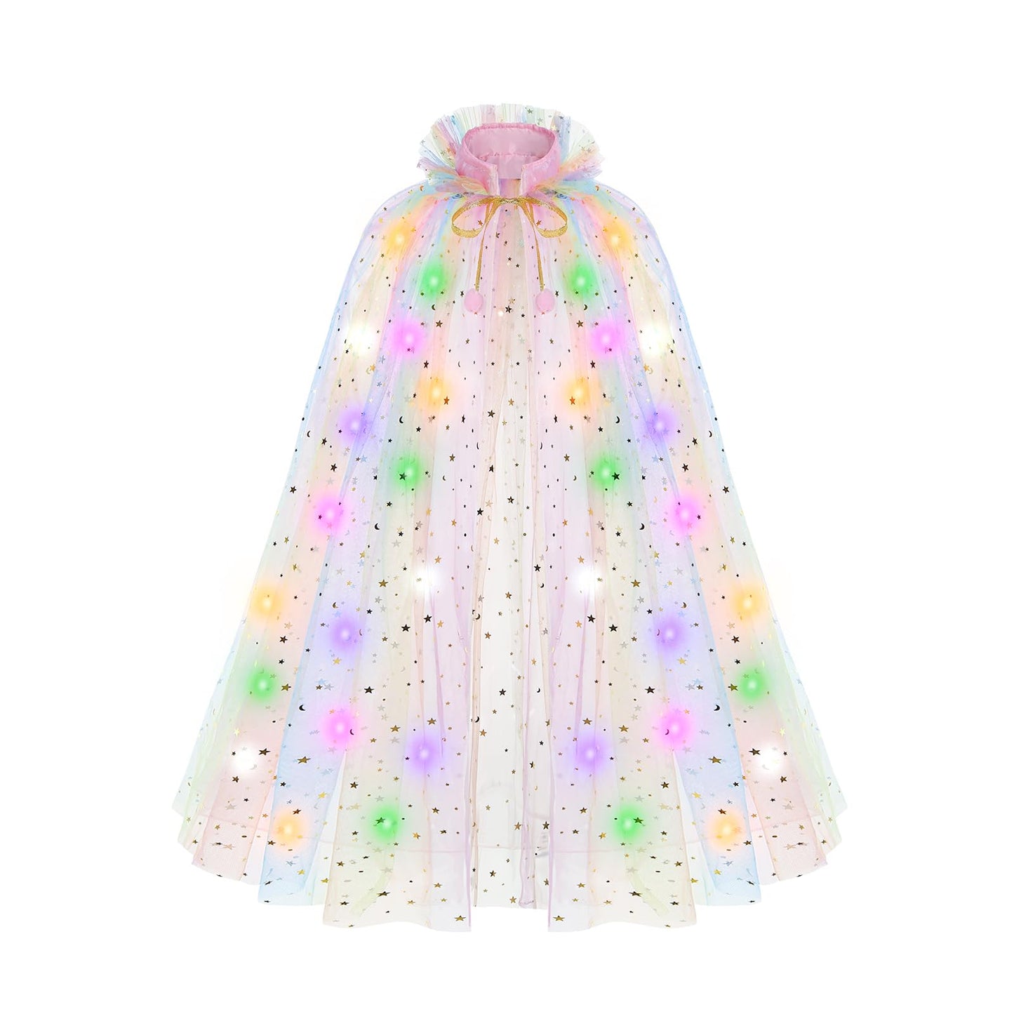 Hsctek Light Up Princess Cape, Rainbow Princess Dress Up Tulle Cape, Coloful Princess Outfit Costume Accessories Kids Toddlers Girls