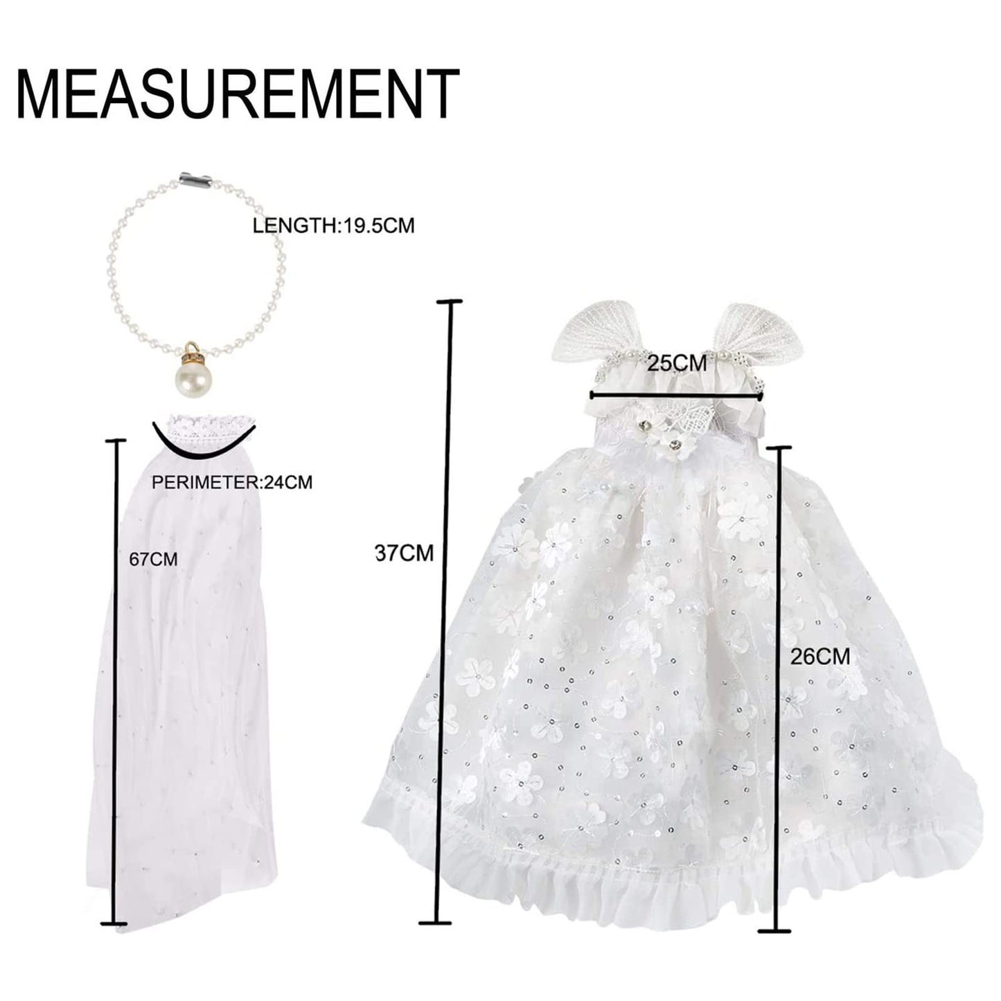 Mlcnles 18 Inch Doll Clothes Doll Wedding Dress Accessories Outfits For 18 Inch Doll Clothes - White Bride Dolls Gown Set With Long Lace Veil And Necklace For Girl Birthday Xmas Gift
