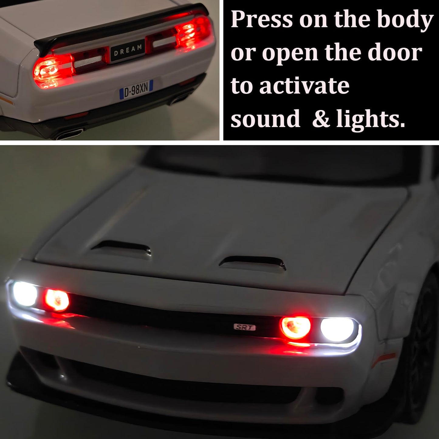 Erbadihago Toy Car Challenger Hellcat 1/32 Alloy Model Car With Light And Sound Collectible Model Cars Pull Back Toy Vehicles Fo