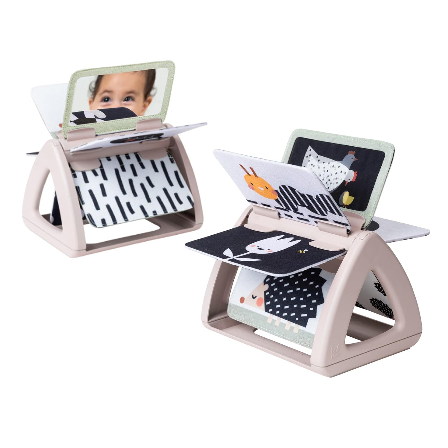 Taf Toys Black & White Rattling Spinning Book High Contrast Newborn Baby Toy 0-6 6-12 Months With Mirror For Visual Stimulation,