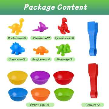 Flmrioy Counting Dinosaurs Toy Matching Games, 56 Pcs Color Sorting Toys With Bowls Preschool Learning Math Activities For 3-6 K