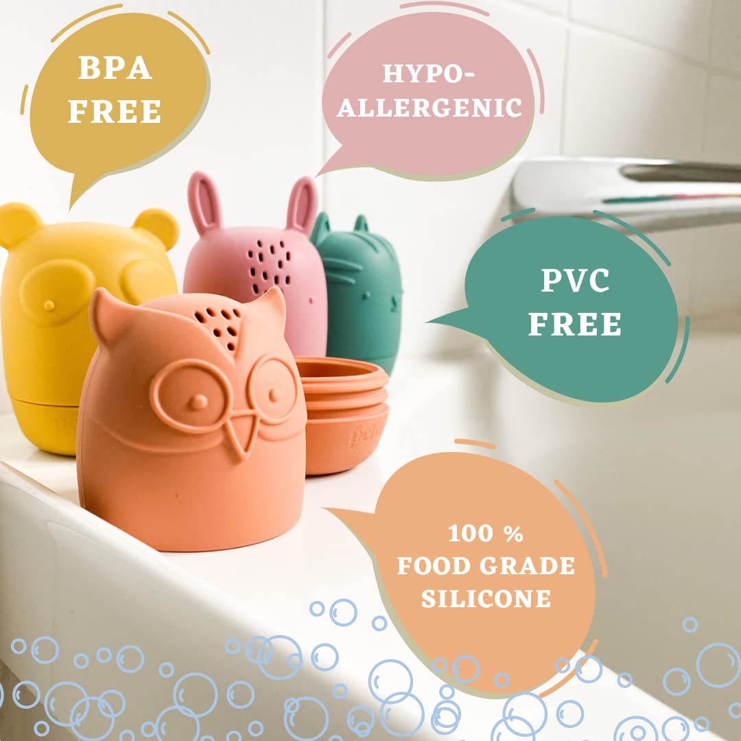 Bumble Bear Mold Free Silicone Bath Toys, Baby Bath Toys 6-12 Months, Toddlers 1-3, Non Toxic Infant Bathtub Toy, Water Toys, Pool Toy, Dishwasher Safe (Coral With Mesh Bag)