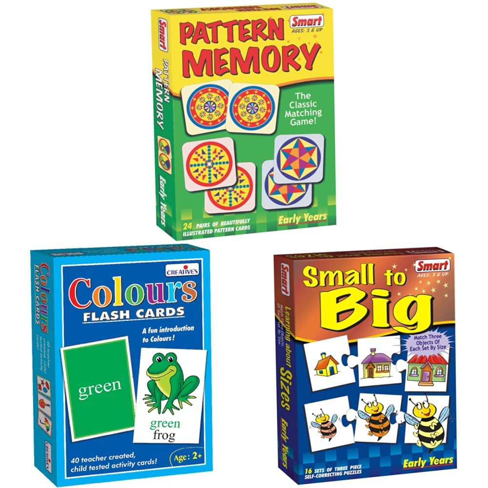 Smart Pattern Memory Educational Games & Puzzle, Multicolour & CreativeS Colours Flash Cards (MultiColor, 40 Pcs) & Smart 10