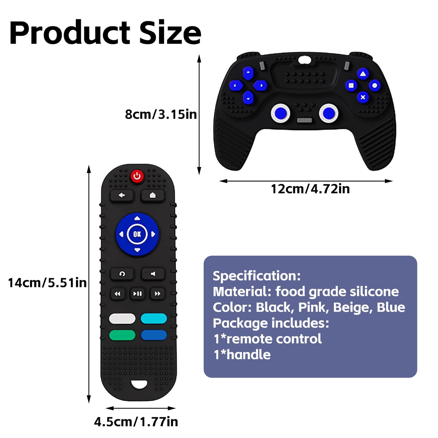 2-Pack Baby Teether Toys Silicone Toddler Sensory Toy Chew Toys Educational, Tv Remote Control Shape Teething Toys For Babies 6-