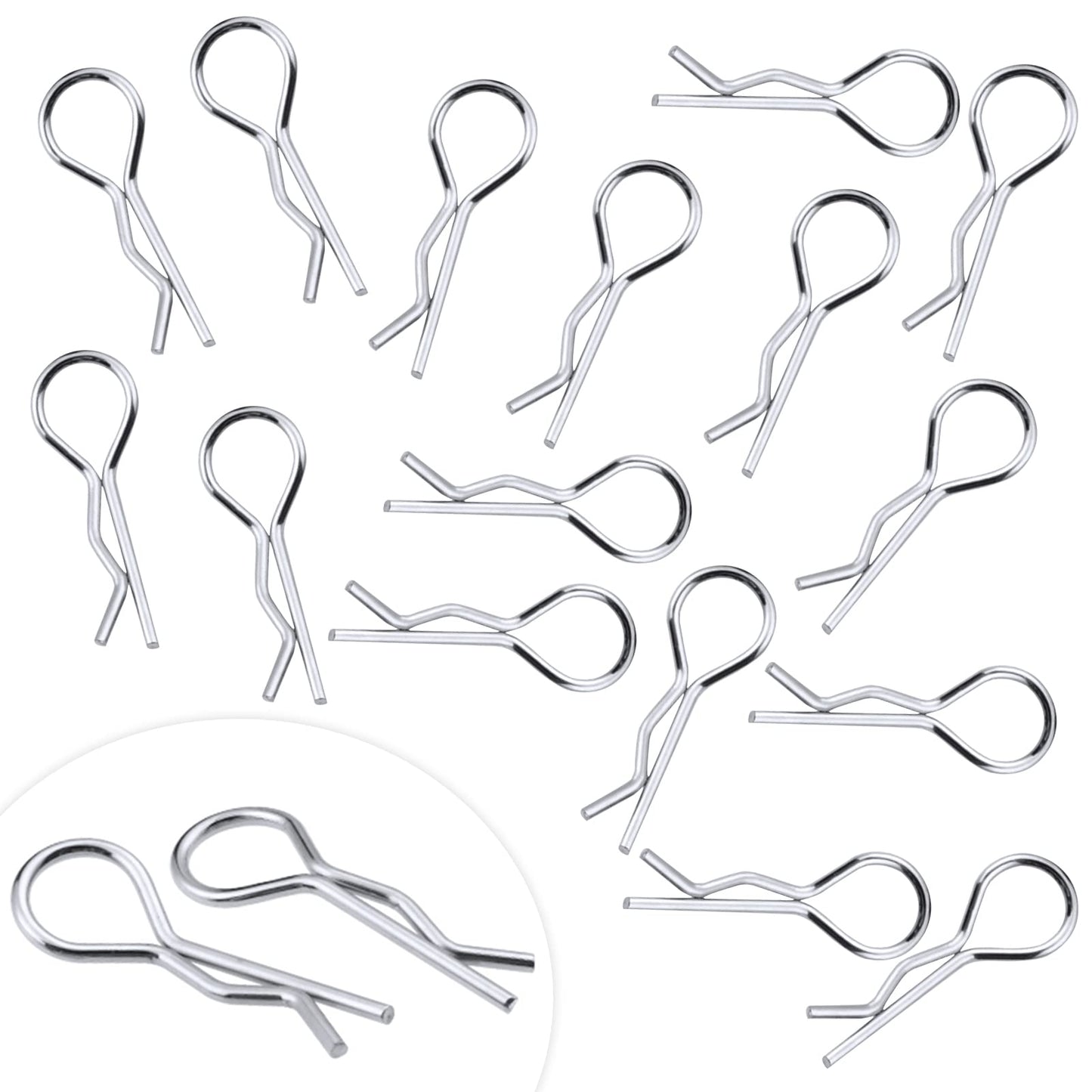 HobbyPark 150 Pieces Universal Bent RC Body Clips Car Clips Silver & Black R Clips for All 1/10 1/12 Scale Redcat HPI Tamiya HSP