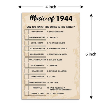 80Th Birthday Party Games, Music Of 1944 Games, Birthday Party Supplies For Adults, Fun 1944S Party Game,Pack Of 30 Cards