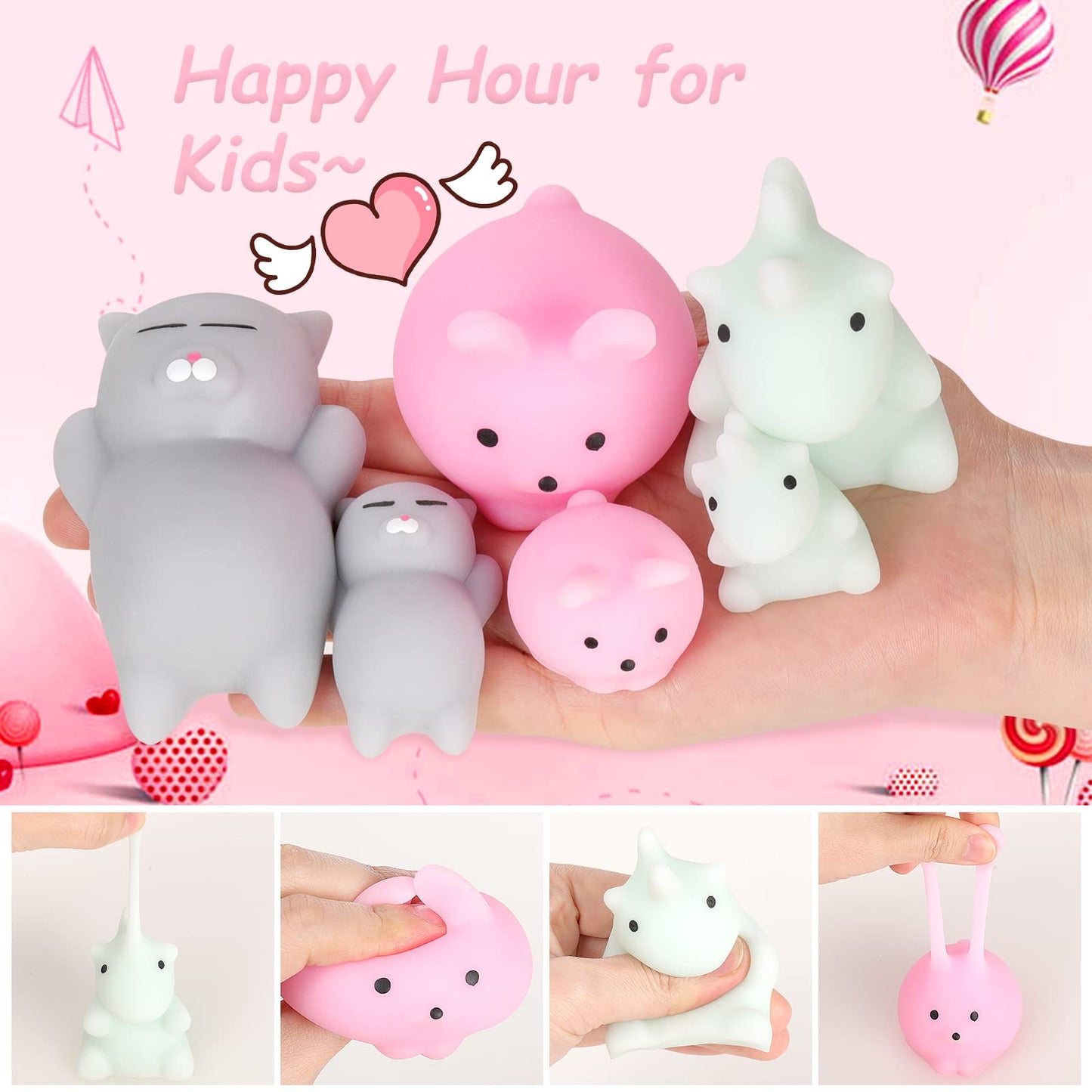 Squishies Mochi Squishy Toy, 6Pcs Jumbo & Mini,Party Favors For Kids Stress Reliever Anxiety Toys,Mini Kawaii Fidget Toys,Pinata Stuffers Filler,Easter Basket Stuffers,Valentines, Sock Stuffers