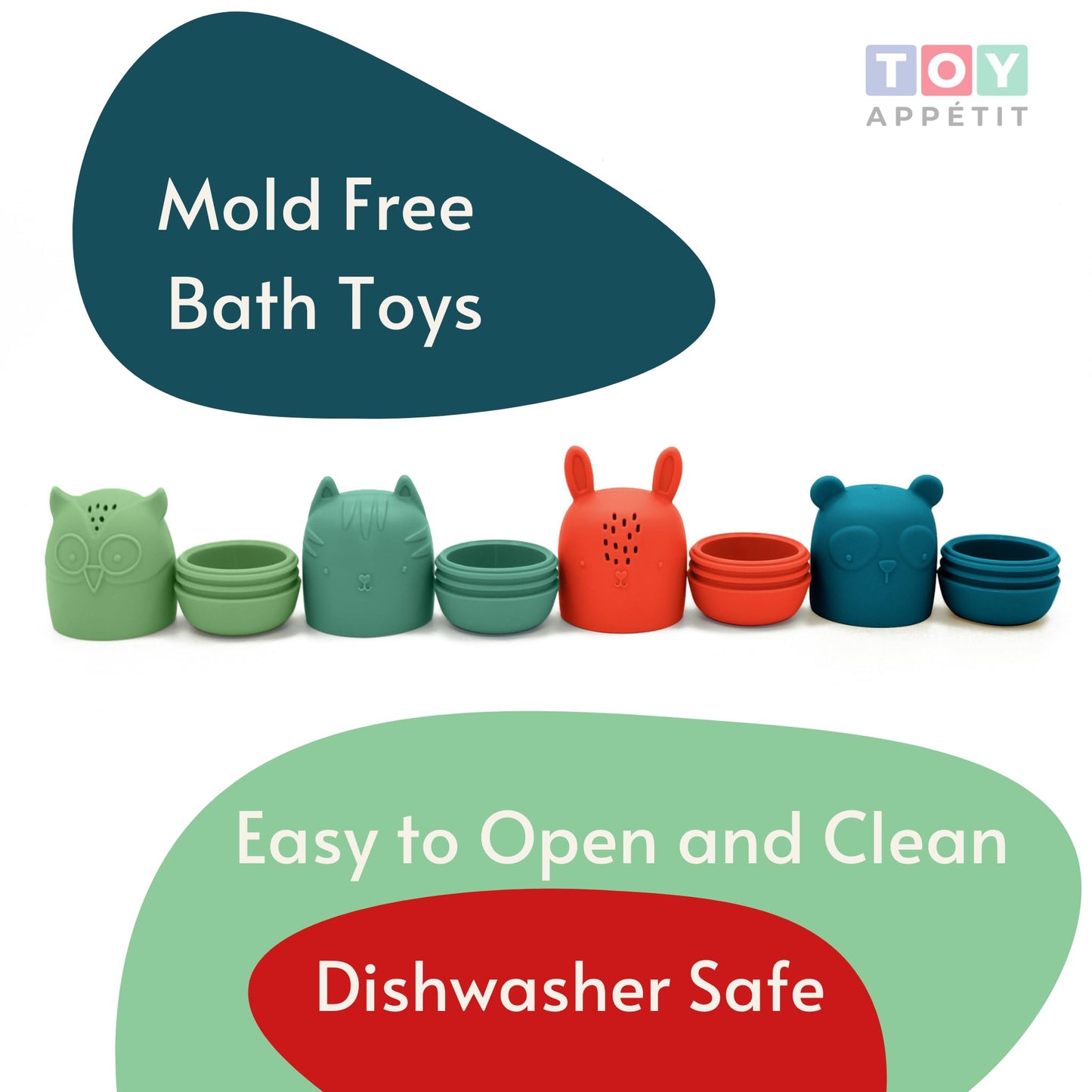 Mold Free Bath Toys - Silicone Bath Toys For Babies 6-12 Months - Non-Toxic Bathtub Toys For Toddlers 1-3 - Infant Bath Toys - 4