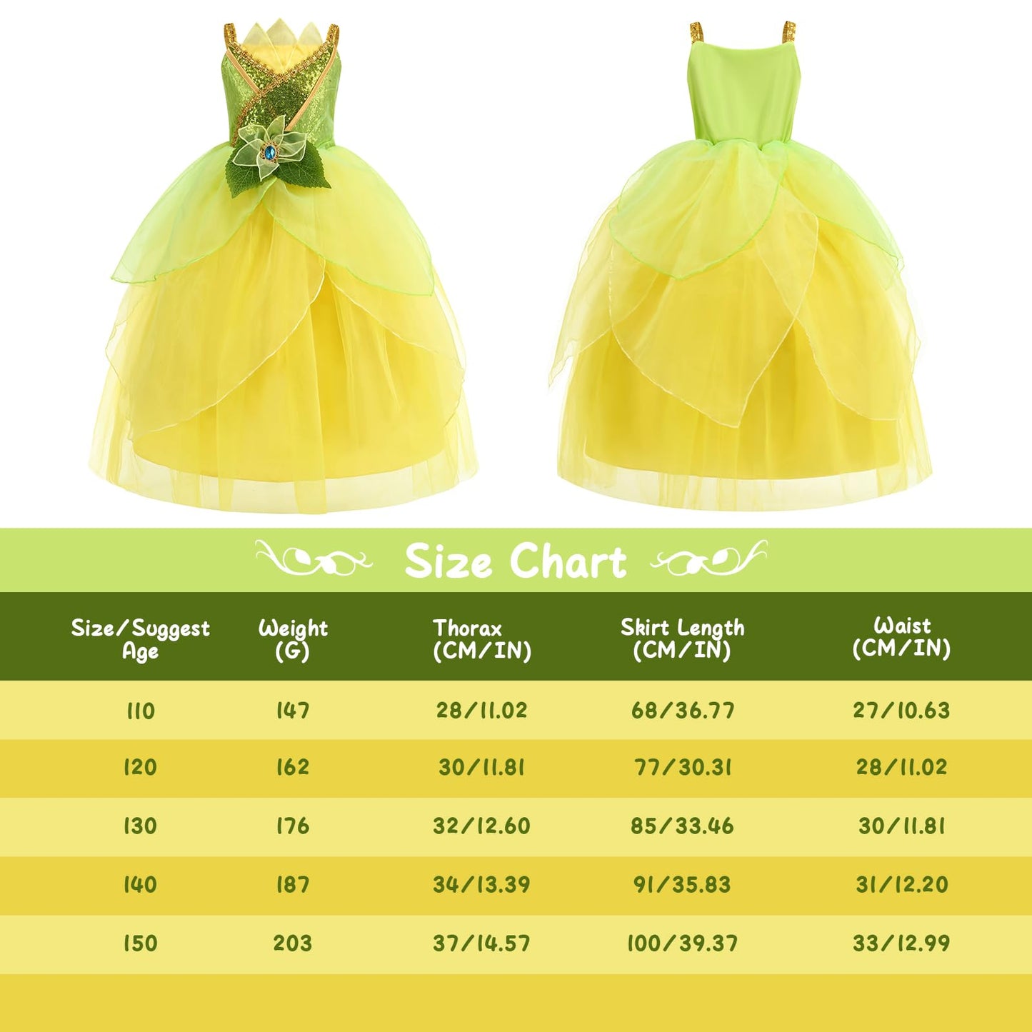 Rosadage Princess Costume For Girls Dress Up Role Play Halloween Cosplay Outfits With Accessories (Green, 140 (7-8T))