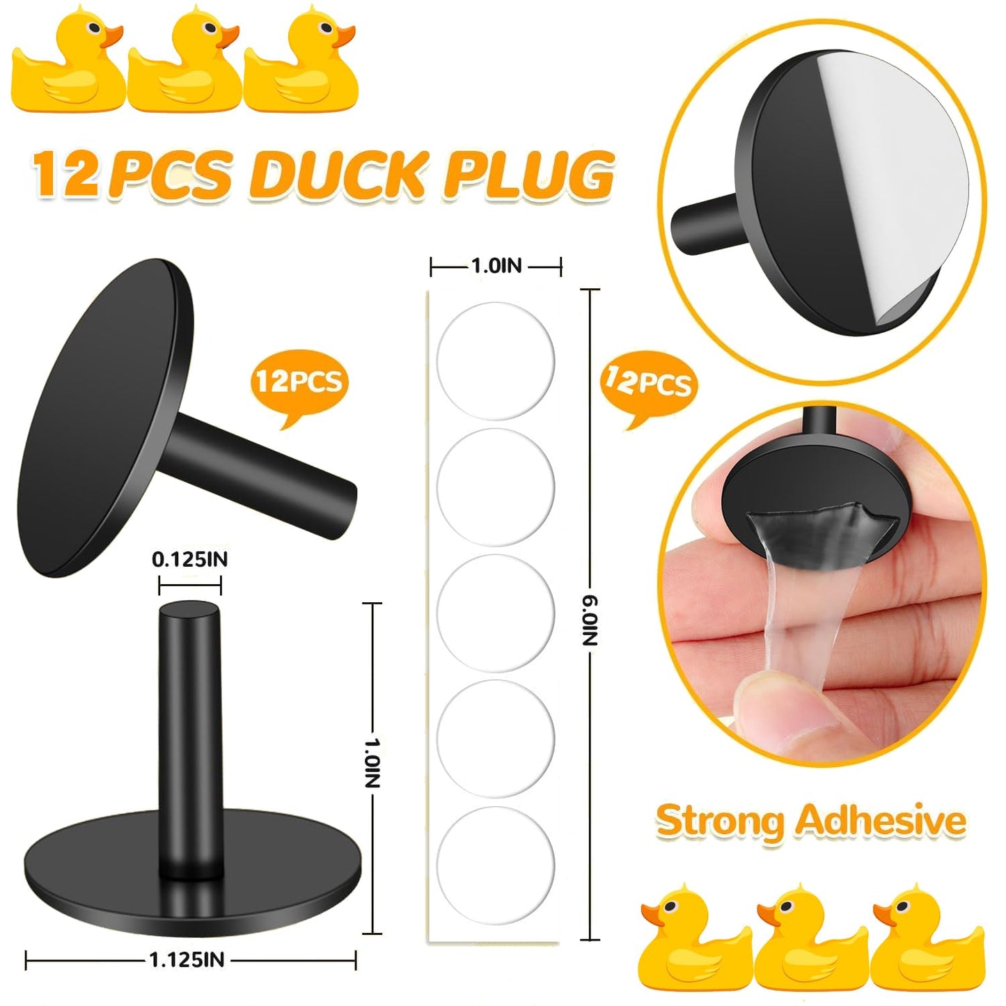 Duck Plug - 12Pcs Plastic Duck Holder Car, Rubber Duck Plug Ducks Display Fixed Mount Duck Holder, Self-Adhesive Duck Holder For