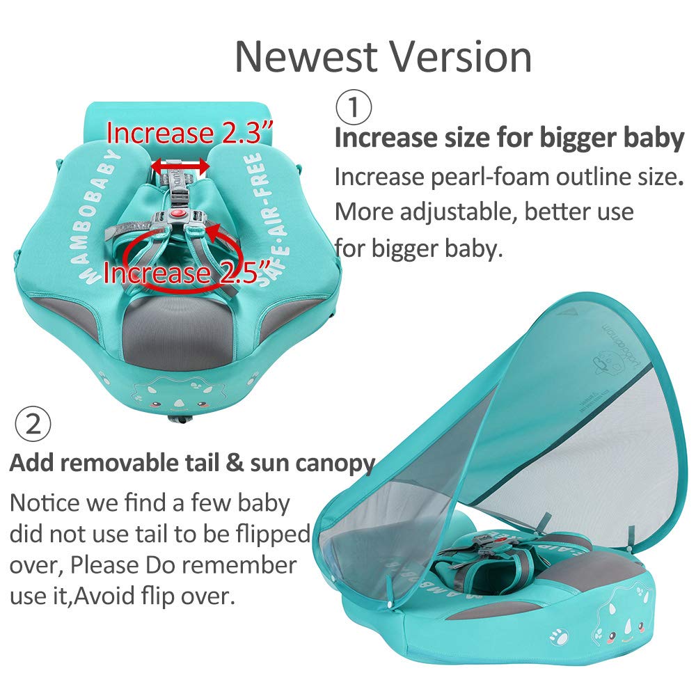 V Convey Cloth Add Tail Avoid Flip Over Non Inflatable Baby Float Upf 50+ Size Improved Newest Mambobaby Smart Swim Trainer Solid Infant Pool Float With Canopy Swim Ring