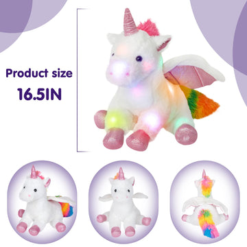 Cozyworld 16.5'' White Light Up Unicorn Stuffed Animal Glowing Soft Plush Toys Decor Birthday Christmas Children'S Day Gifts For