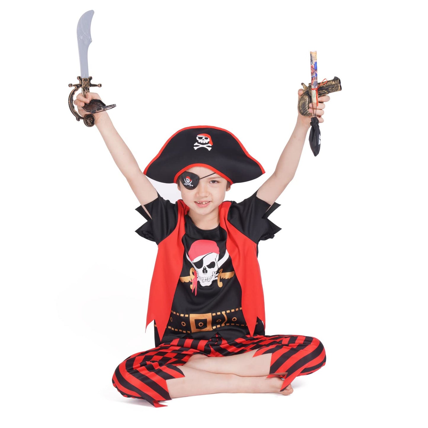 Rabtero Boys Pirate Costume, Halloween Pirate Role-Playing Outfit Boys, Kids Pirate Costume Boys, Deluxe Pirate Costume With Accessories For Boys 3T-4T