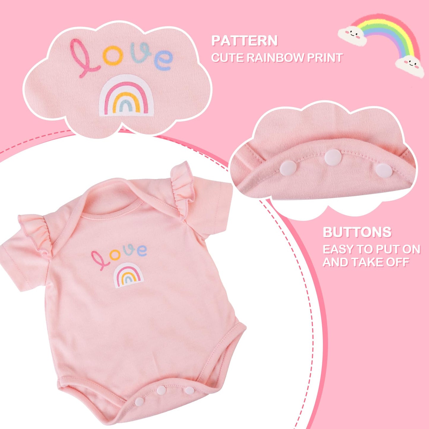 Aori Lifelike Baby Dolls Clothes 20 Inch Pink Clothes Set For 17-20 In Realistic Girl Doll